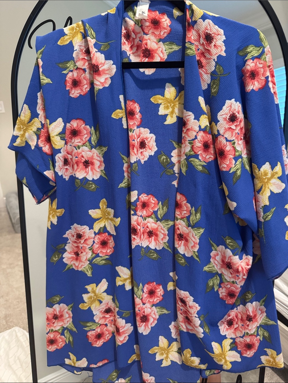 Floral Open-Front Kimono Cardigan - Blue